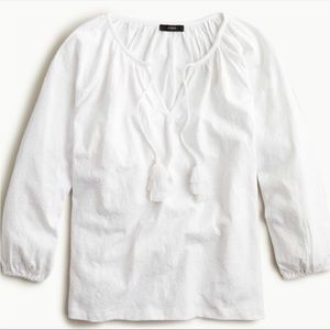 J. Crew Balloon Sleeve Embroidered Top White M